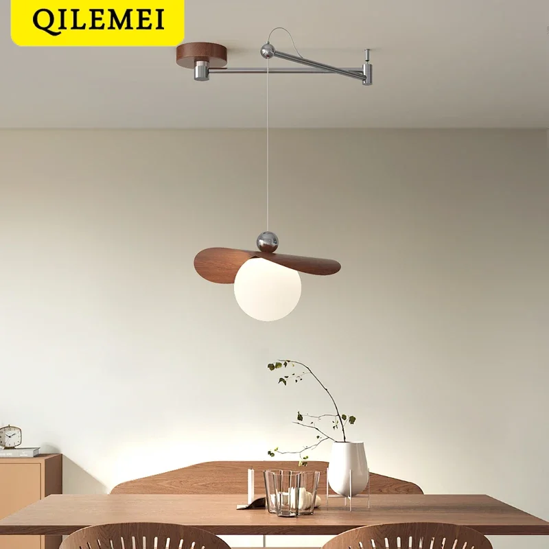 

Антикварный деревянный подвесной светильник в кремовом стиле, обеденный стол в стиле Баухаус, креативный поворотный кронштейн, цветная лампа под дерево, летающая тарелка, светодиодный светильник