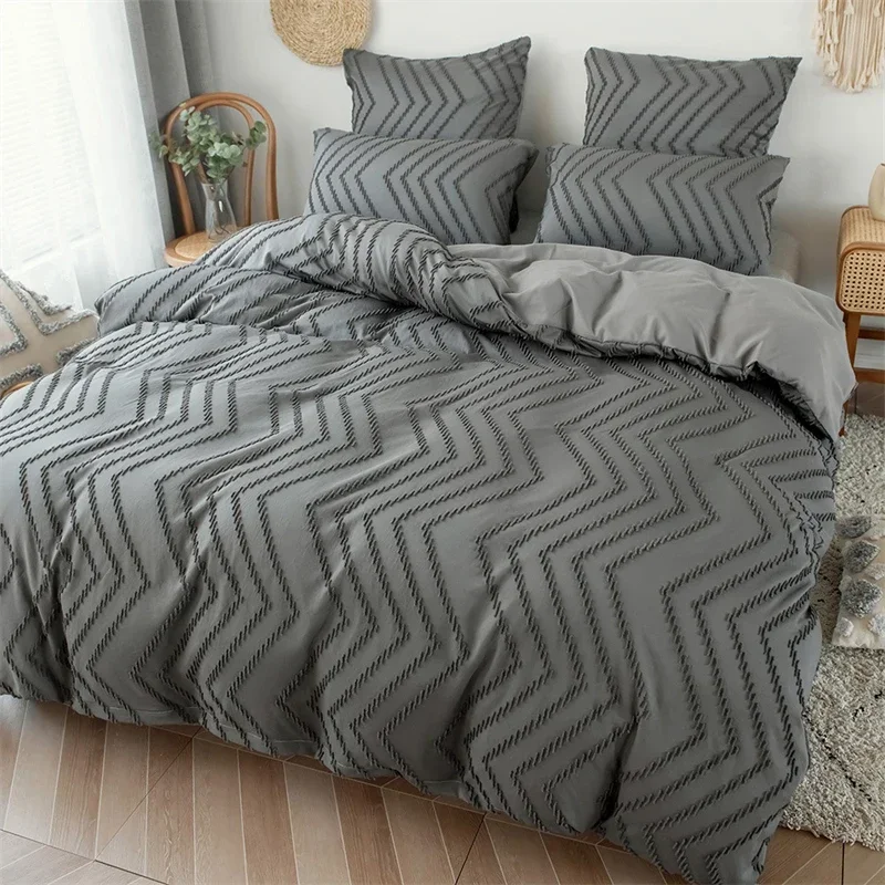 Simple Wave Stripesd Double Duvet Cover Set 220x240 Solid Color King Size Bedding Set Queen Soft Blanket Cover and Pillowcases