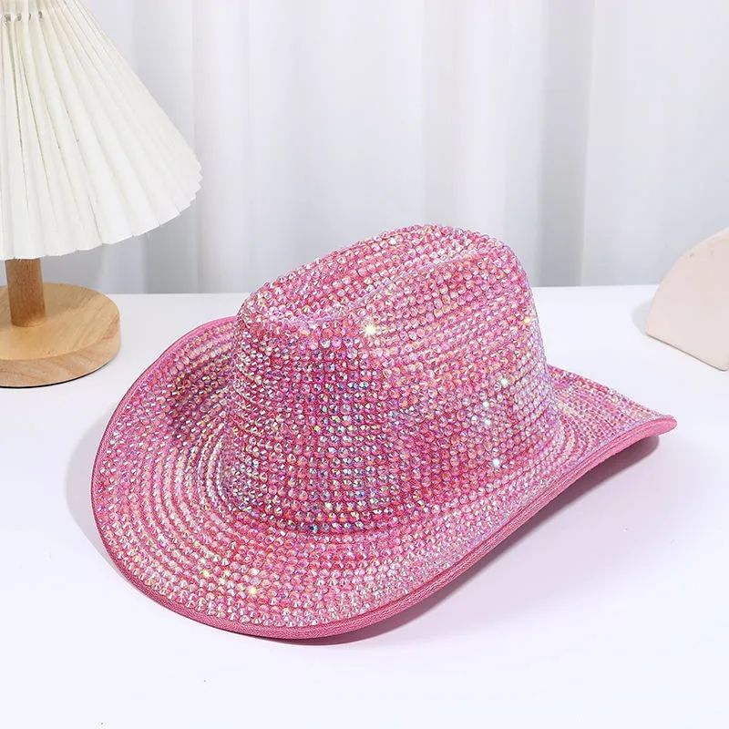 Rhinestone Hat Bling Sparkly Diamond Rolle Brimme Cone-shaped Jazz Hat Unisex Bachelorette Party Concert Costume Accessory Props