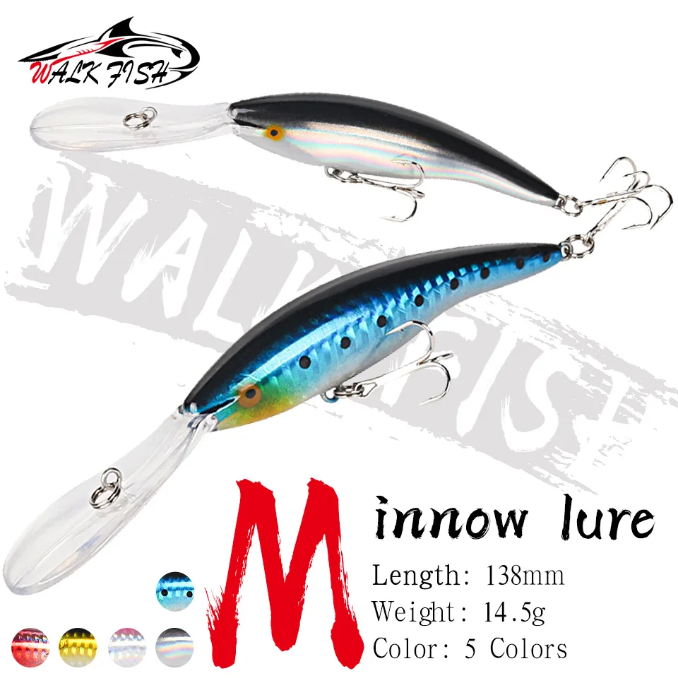 WALK FISH 1 szt. 13,8 cm/14,5 g Minnow twarda przynęta przynęta wędkarska sztuczne bioniczne oczy 3D pływający Wobbler Bass Trolling Crankbait