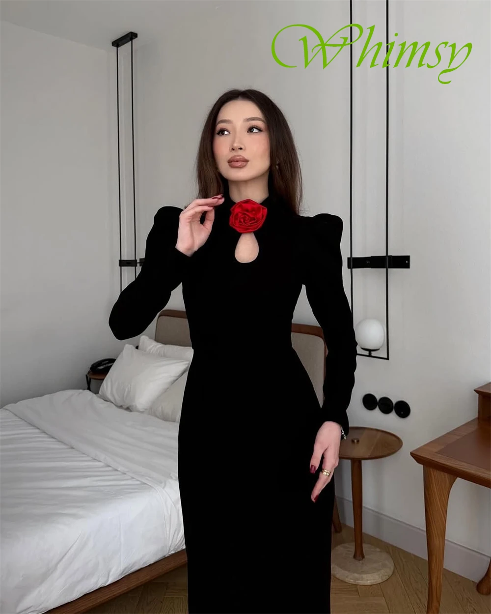 Элегантное вечернее платье из джерси с длинными рукавами по индивидуальному заказу, нежные платья для выпускного вечера с высоким воротником, изысканные цветы, платья для особых случаев