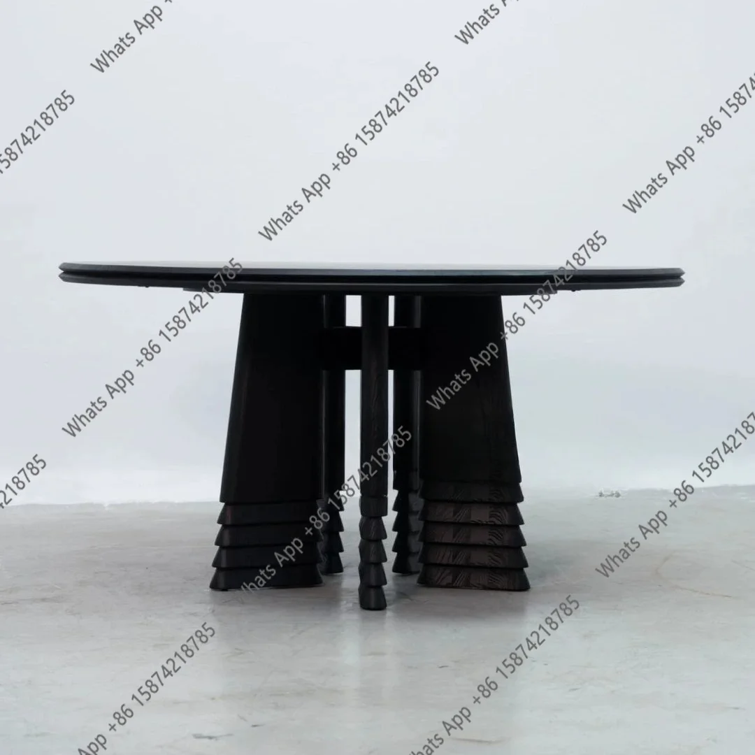 

Wabi Sandy Wind Simple and Generous Designer Solid Wood Household Dining Table Cafe Homestay Black High-end Round Dining Table