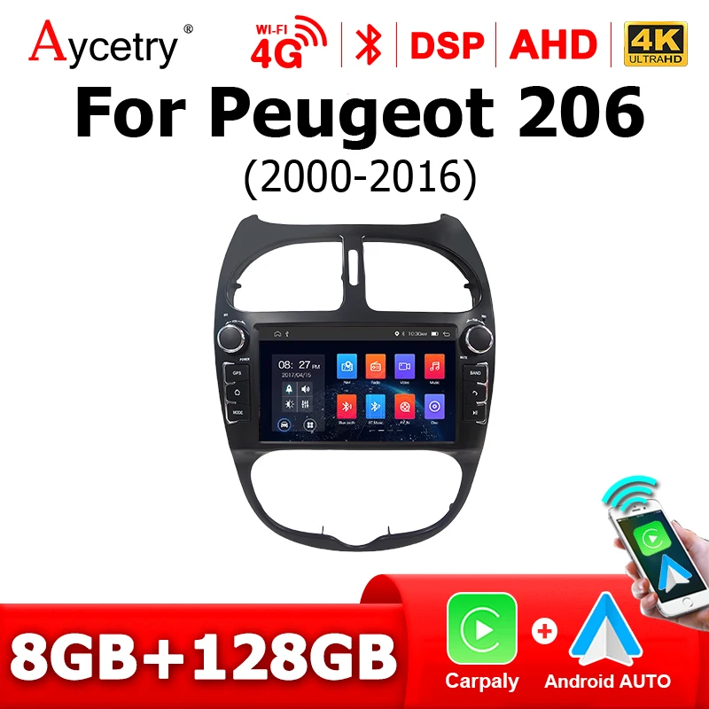 8G128G Android 14 Auto Wireless Carplay Autoradio Stereo Per Peugeot 206 2000-2016 2 DIN 7 ''Schermo Lettore Multimediale di Navigazione