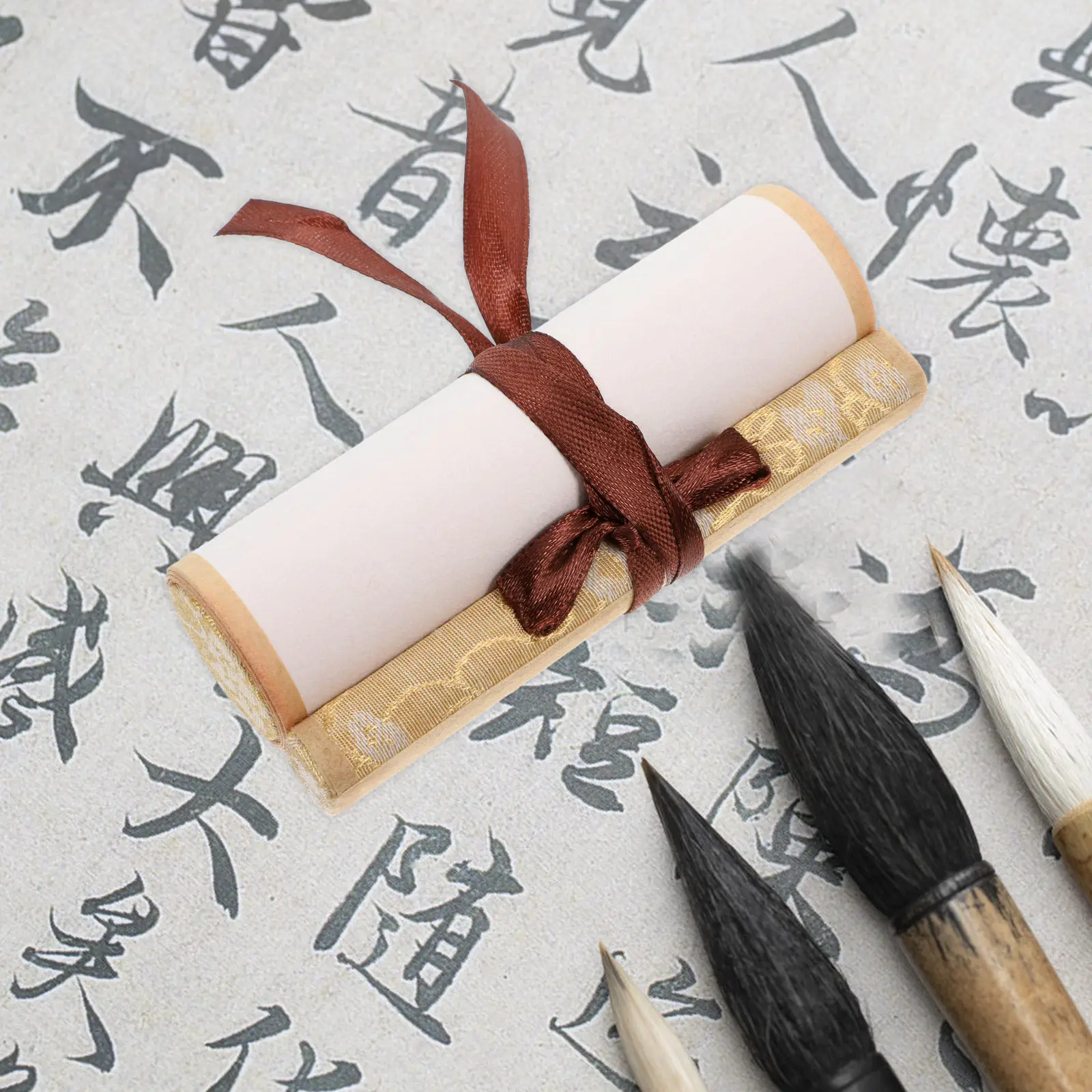 Authentic Xuan Paper Blank Hanging Scroll Featuring Wooden Rods for Chinese Brush Painting Calligraphy Practice Wedding Scrolls