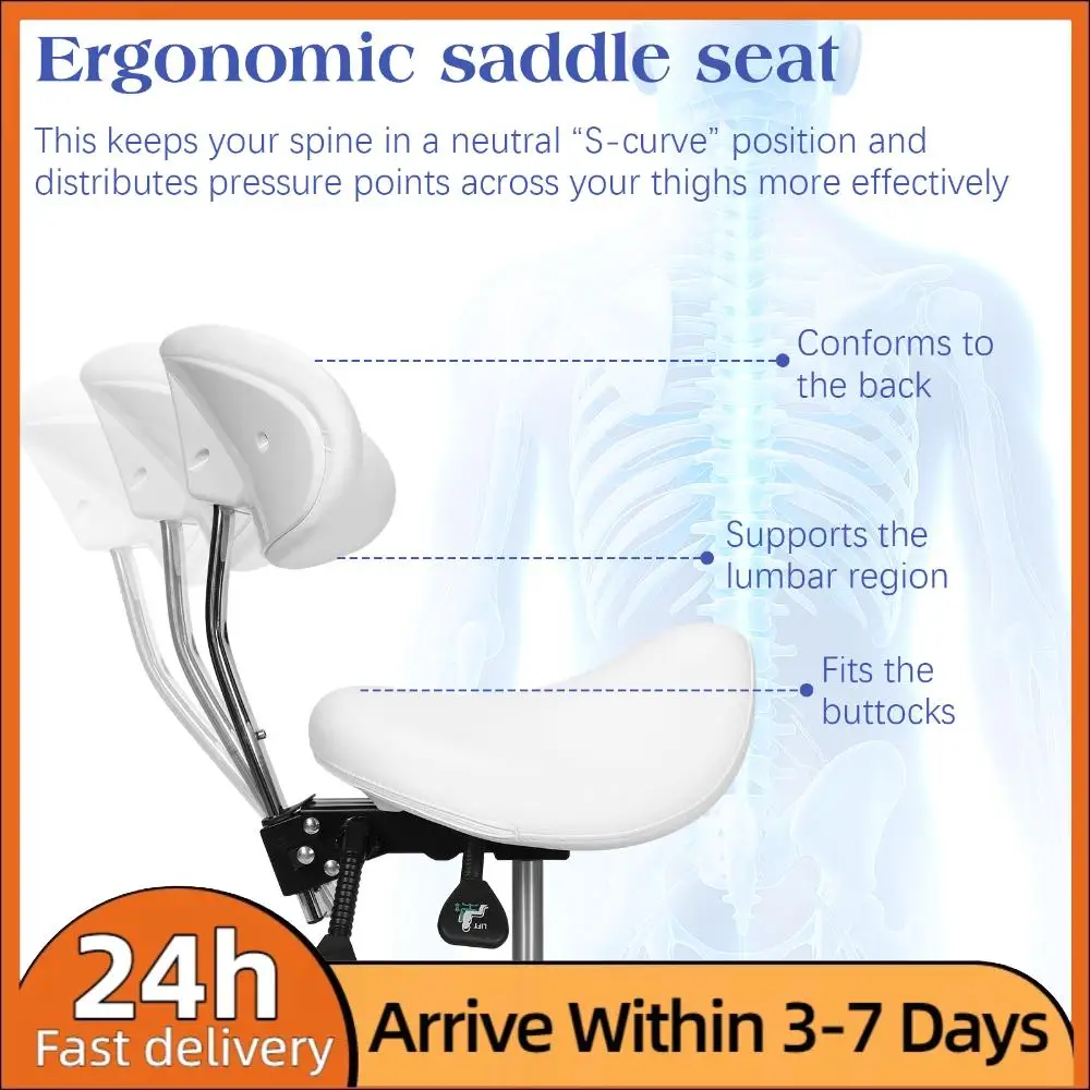 

Saddle Stool Rolling Chair with Wheels with Back Support 19.93-21.65in Height for Home Office Salon Spa Kitchen Tattoo