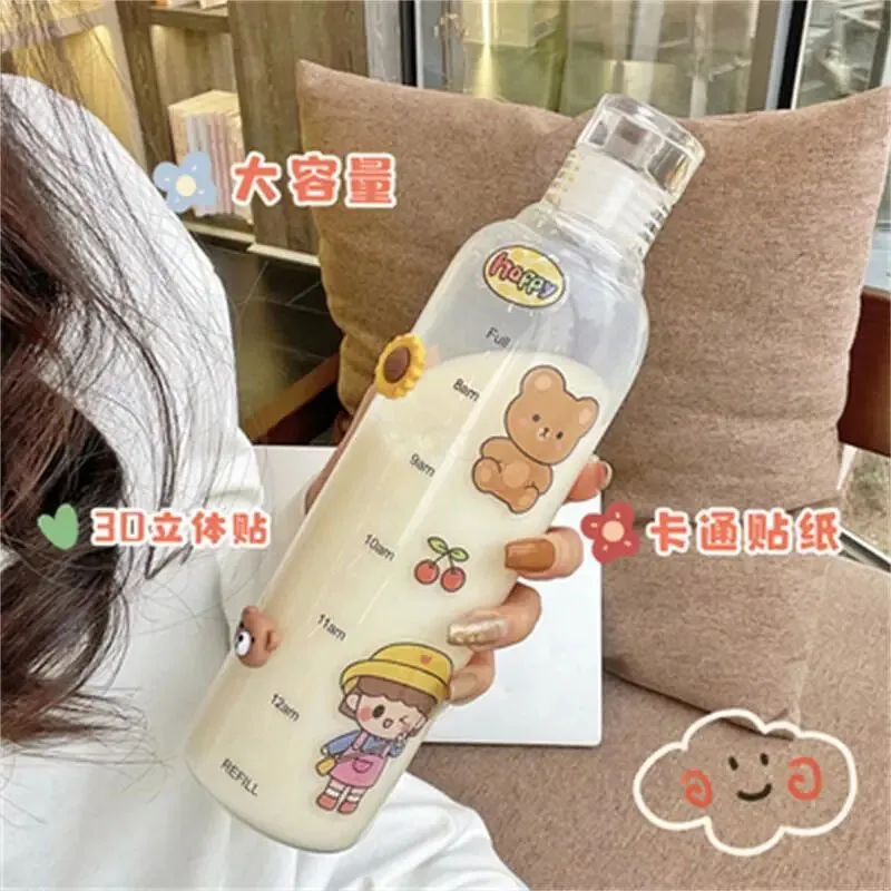 kitchen water bottles ins time scale female transparent take-away portable large-capacity carry-on plastic drinking bottle cup