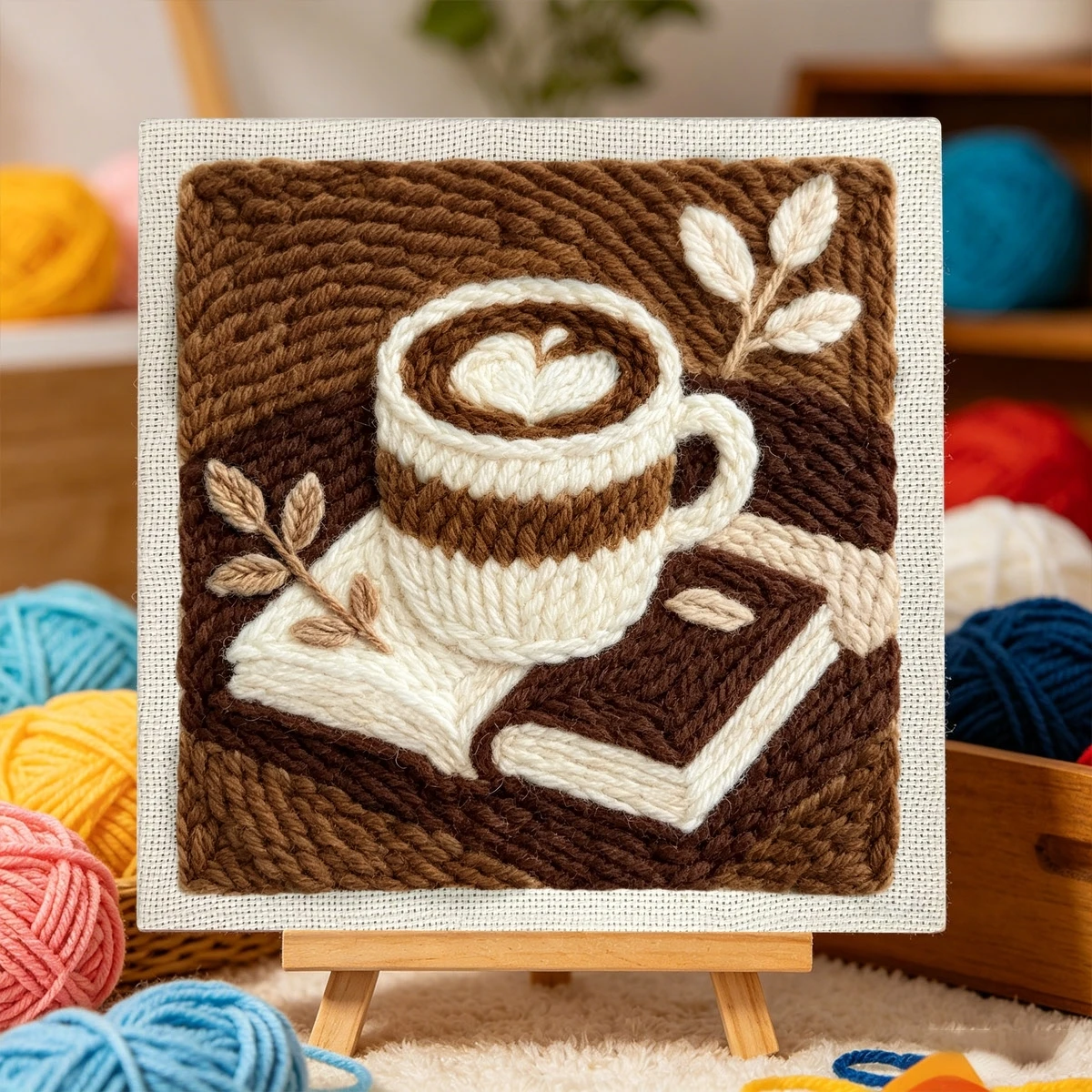 1 Set Kaffee- und Buch-DIY-Stickset für Anfänger, Stick-Starter-Kit, Kreuzstich-Kunstgeschenk, Handarbeits-Bastelset – Detail 2