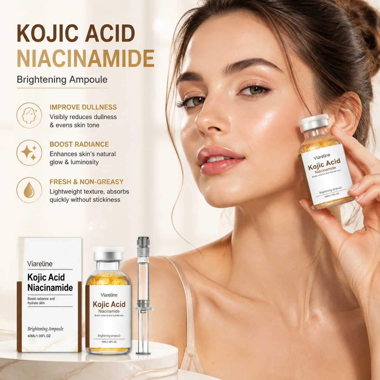 Niacinamide Brightening Serum - Viareline Kojisäure-Niacinamid-Gesichtsserum, erfrischend, nicht klebrig, aufhellende