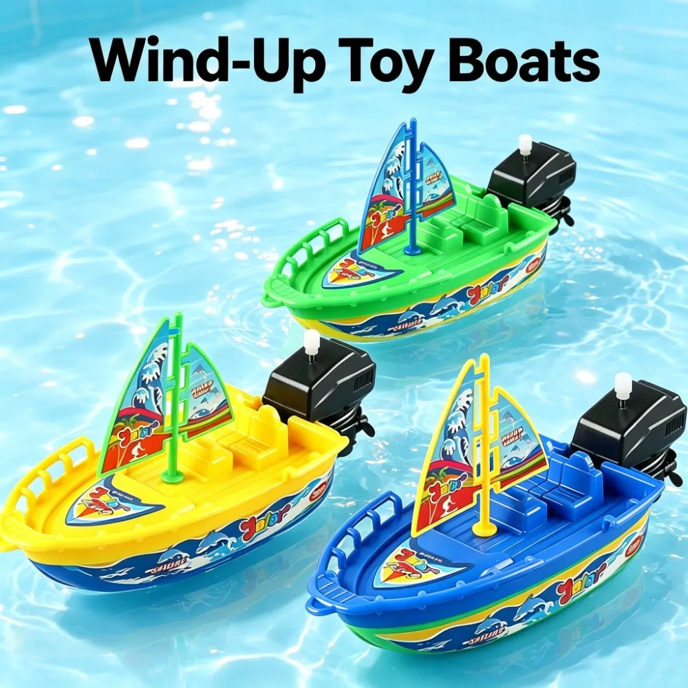 Wind Up Toy Boats Clockwork Sailboat Toys with Outboard Motor Propeller No Battery Required for Kids Children Outdoor