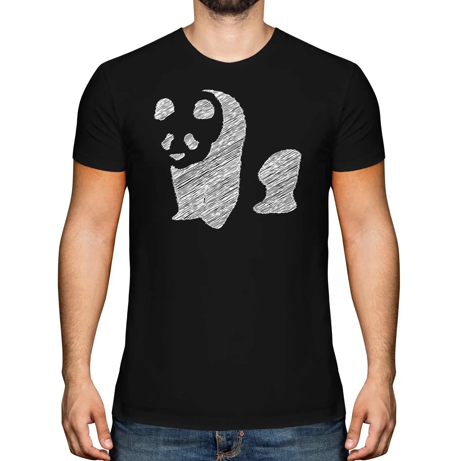 Panda Scribble Men's T Shirt Top Black White Jungle vintage Washed Versatile designer clothes Comfortable graphic Unisex