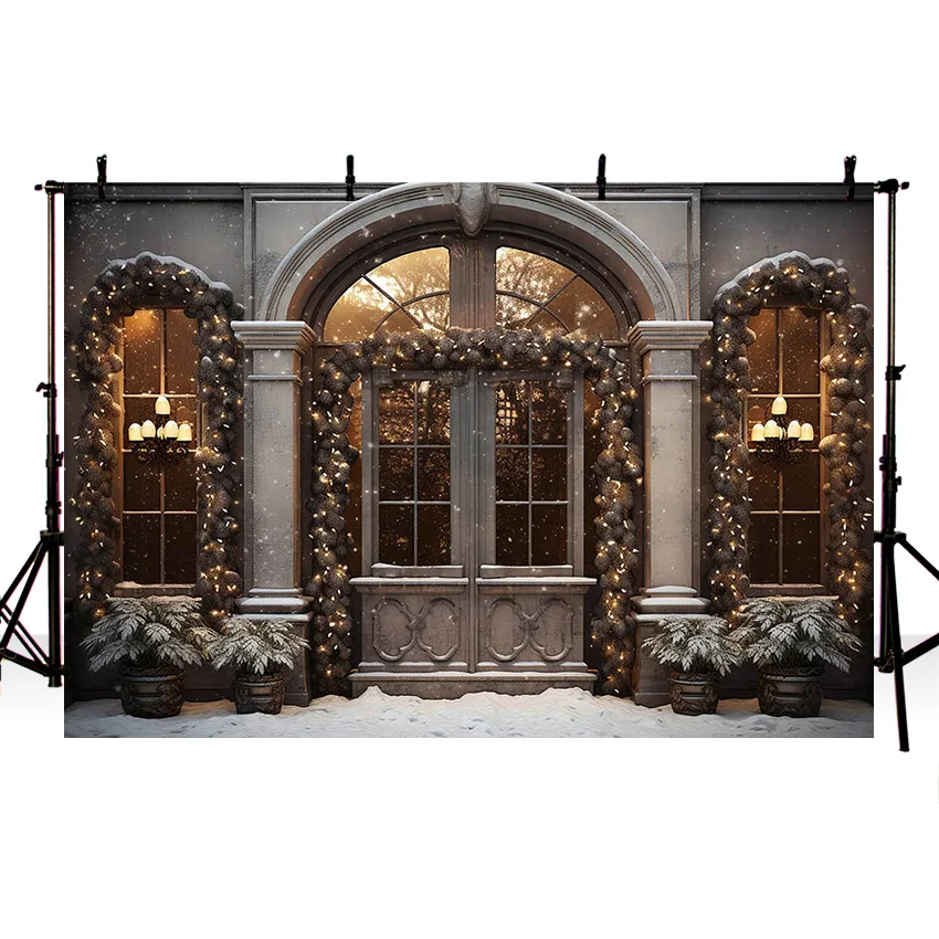 Mehofond Christmas Rustic Front Door Backdrop for Photography Vintage Xmas Tree Glitter Children Holiday Background Photo Studio