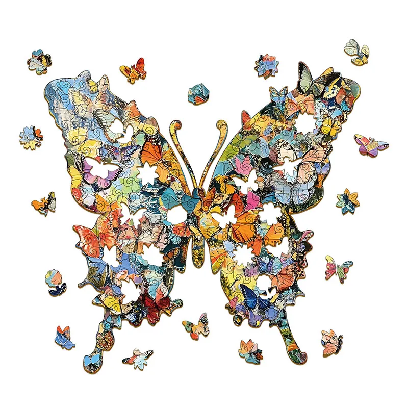 

118/162pcs Butterfly Jigsaw Puzzle Wooden Irregular Shaped Puzzle Stress-Relieving Game Birthday Xmas Gifts Fun Educational Toys