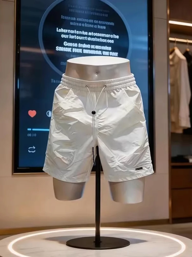 White Ice Silk Quick Dry Sports Shorts Men Summer Thin Breathable Workwear Pants Outdoor Training Running Five-Quarter Pants