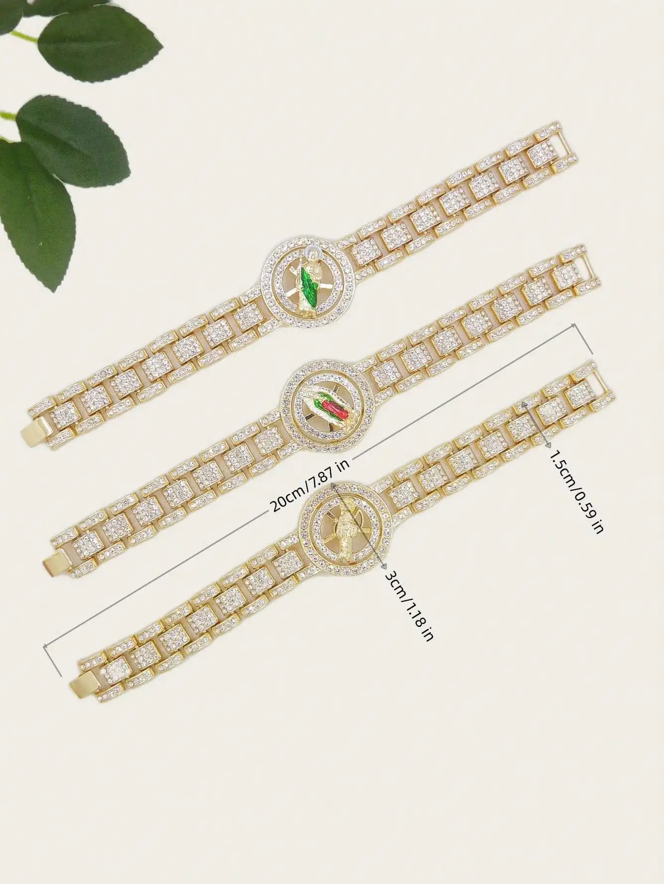 A Fashionable Hip-Hop Fully Inlaid with Rhinestones Rotating Zhonande and Madonna Design Zinc Alloy Bracelet for Men and Women - Non-Plated