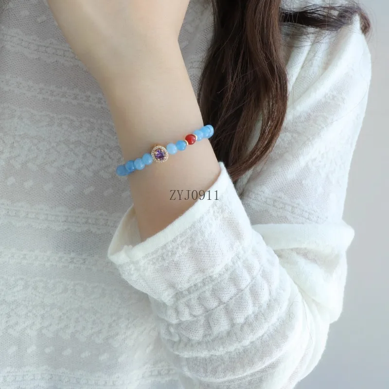 [Blue Night Firefly] Pulseira de ágata aquamarina feminina novo estilo chinês nicho branco e frio versátil