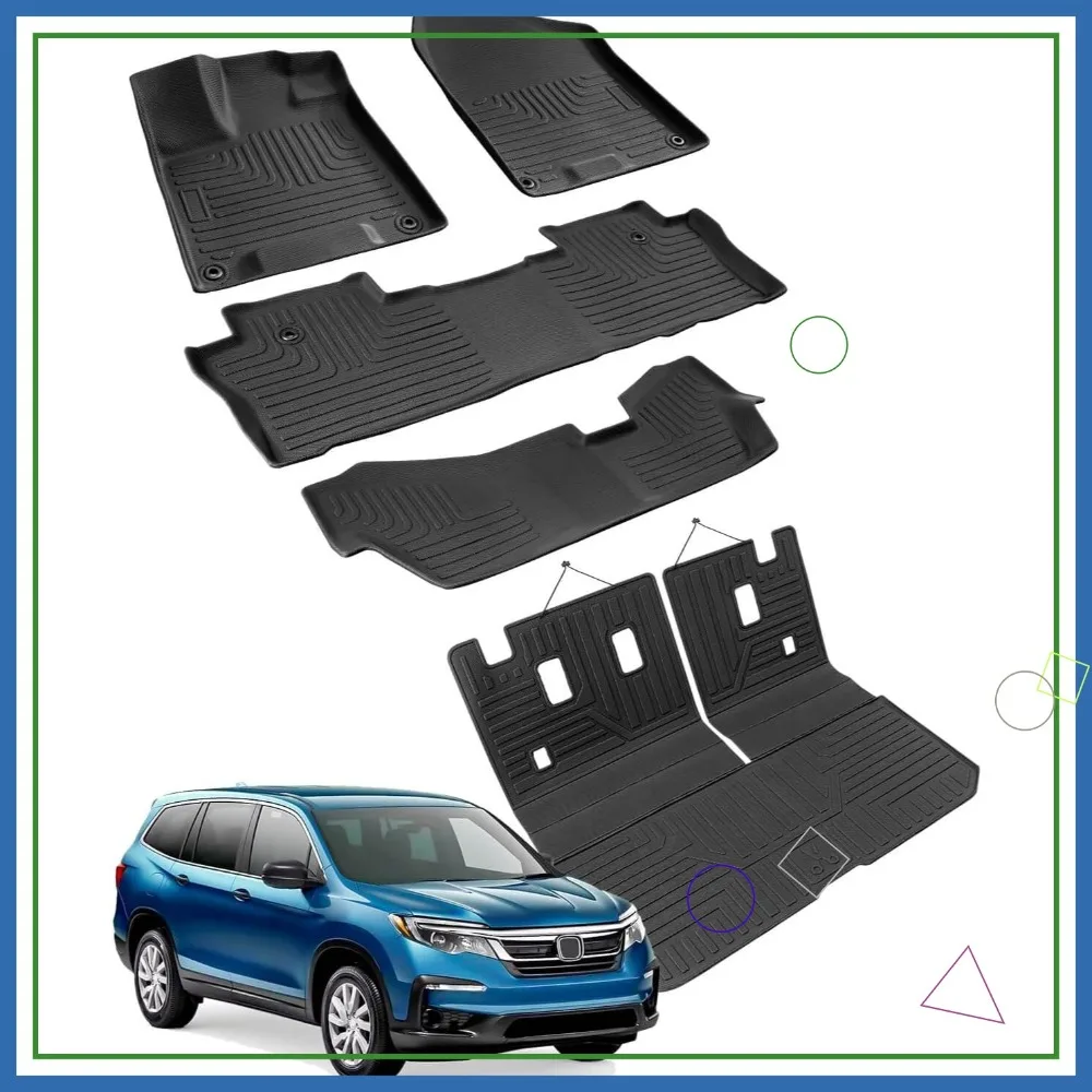 

All Weather Floor Mats & Cargo Liner for Honda Pilot 2022-2016, 8 Seats, Trunk Mat with Backrest Mat