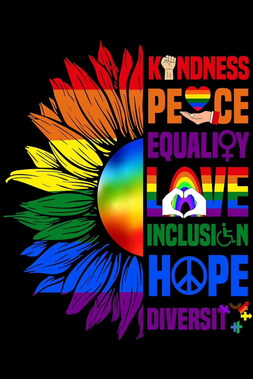 Pride Rainbow Sunflower Metal Tin Signs Kindness Peace Equality Love Inclusion Hope Diversity Sign LGBT Community Wall Art Decor