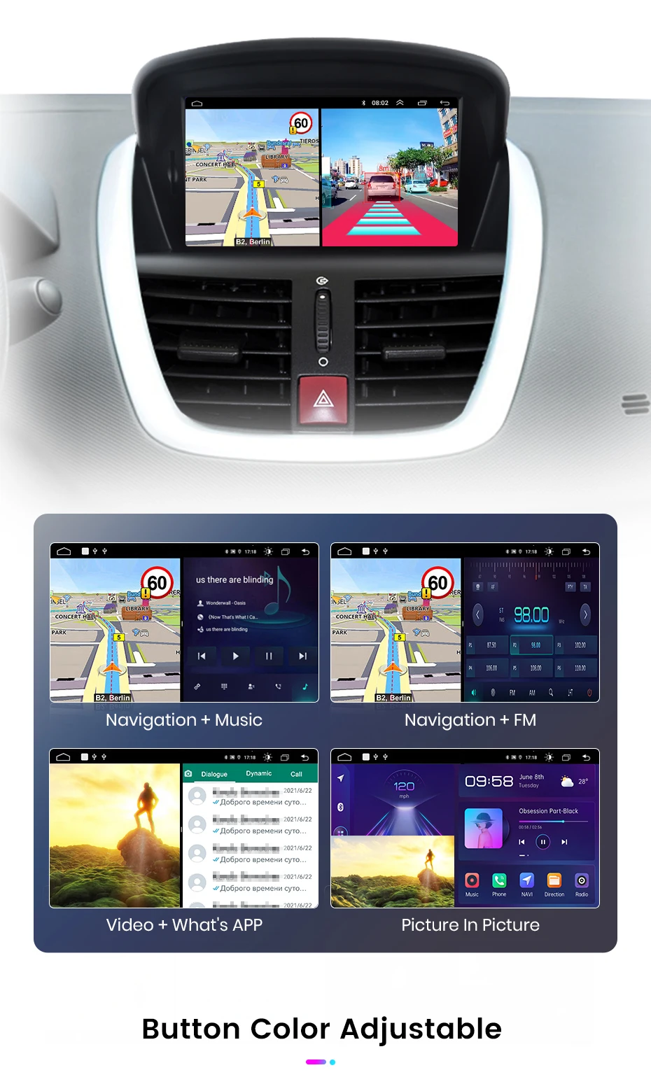 Junsun 7 "Wireless Carplay Android Auto Auto Radio für Peugeot 207 207CC 2006 2007-2015 Stereo GPS Multimedia Player 4G FM SWC – Detail 23