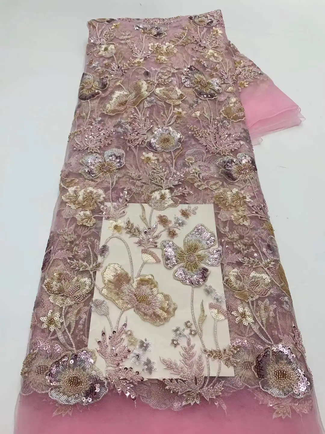 New Luxury Nigerian African Beaded Sequins Mesh Lace 2025 Bride French Net Lace Fabric Sewing Embroidered Lace Tulle Lace Women