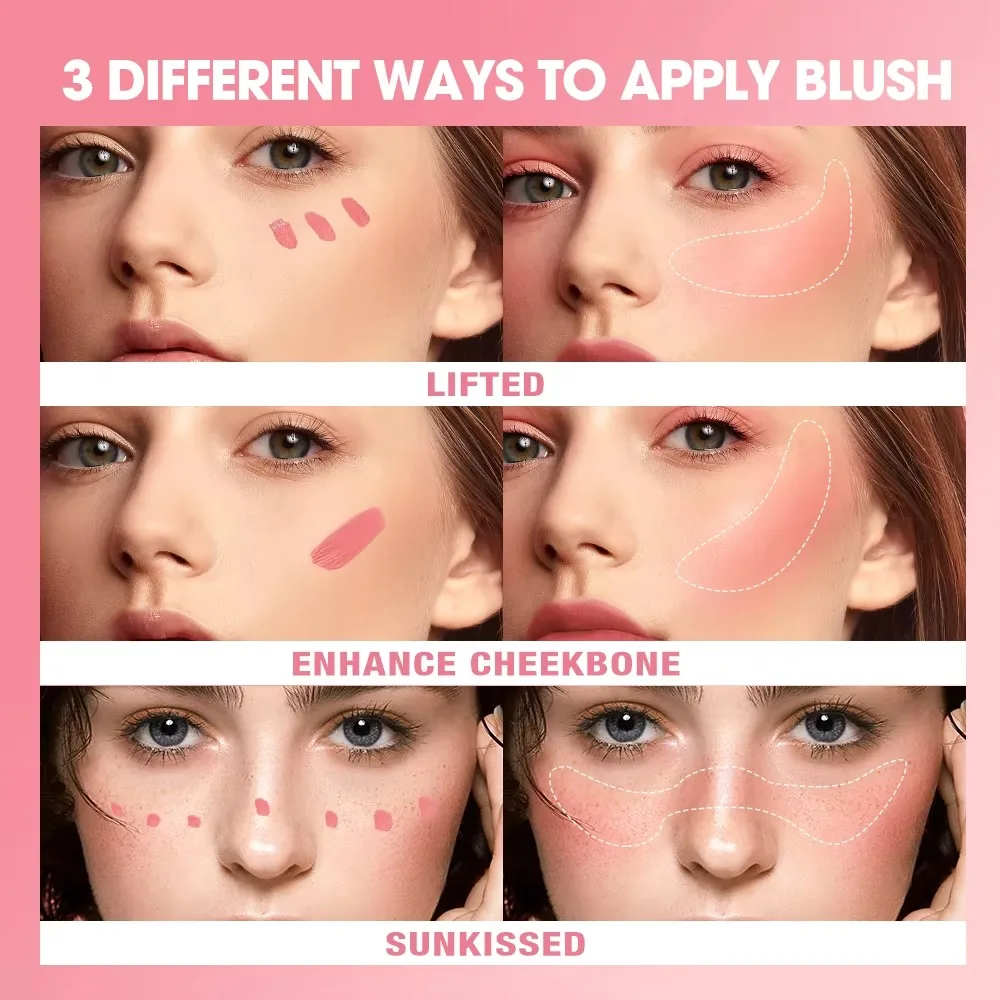 6 cores líquido blush à prova dwaterproof água esponja cabeça bochecha líquido blush creme cor melhorando maquiagem fosca rouge maquiagem feminina cosméticos
