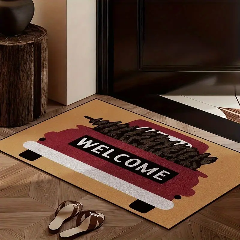 VIKAMA WELCOME Doormat Red Vintage Pickup Truck, Entrance Floor Mat Front Door Entryway, Non Slip, Farmhouse Christmas Decor