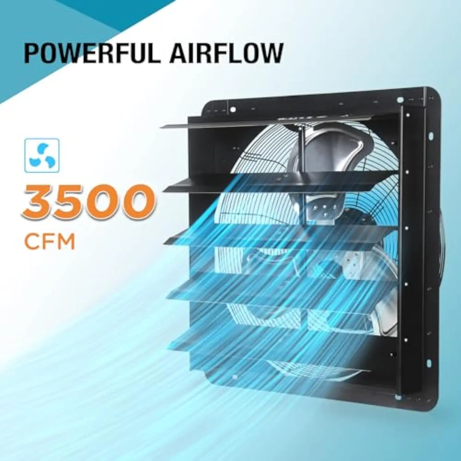 พัดลมดูดอากาศชัตเตอร์ขนาด 20 นิ้วติดผนัง, พัดลมดูดอากาศ 3500CFM พร้อมสายไฟ 1.65 ม. ที่ติดตั้งไว้ล่วงหน้า, พัดลมระบายอากาศสําหรับ Greenho
