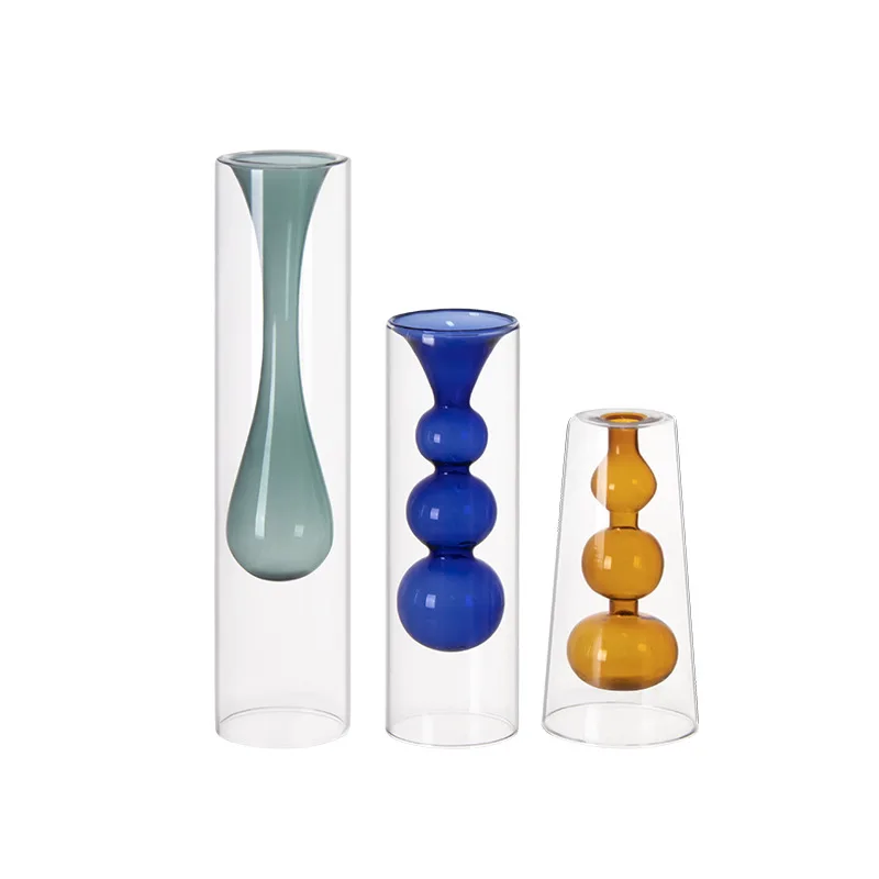2pcs Colorful Double-layer Water Droplet Shaped Lake Green Glass Vase Decoration