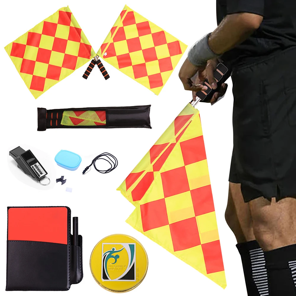 Soccer Referee Kit Referee Flag Soccer Referee Cards with Whistle Notebook and Pencil Sport Training Useful Referee Tool