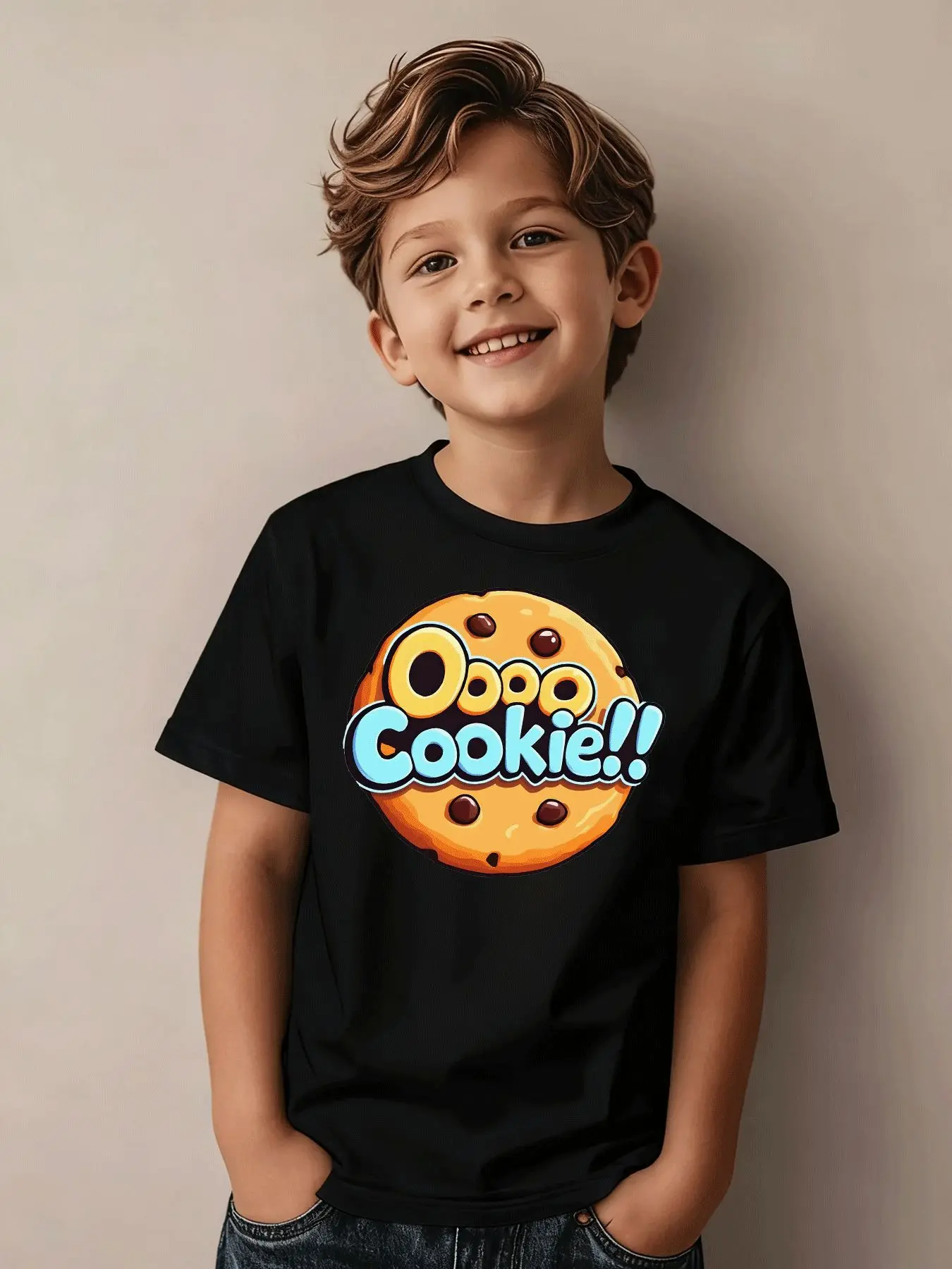 Leisure Trend Cookies Chocolate Cookies Printed Children's Clothing Personalized Parent-child Clothing Daily Street Wear