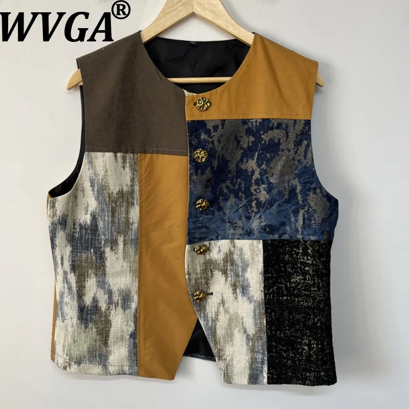 

WVGA весна осень новый мужской прилив асимметричный сращивание модный короткий жилет нишевый шикарный повседневный жилет без воротника в стиле панк Ins Y2K W15782