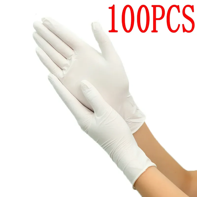 

100PCS Disposable Nitrile Gloves White Latex Free WaterProof Anti Static Durable Versatile Working Gloves Kitchen Cooking Tools