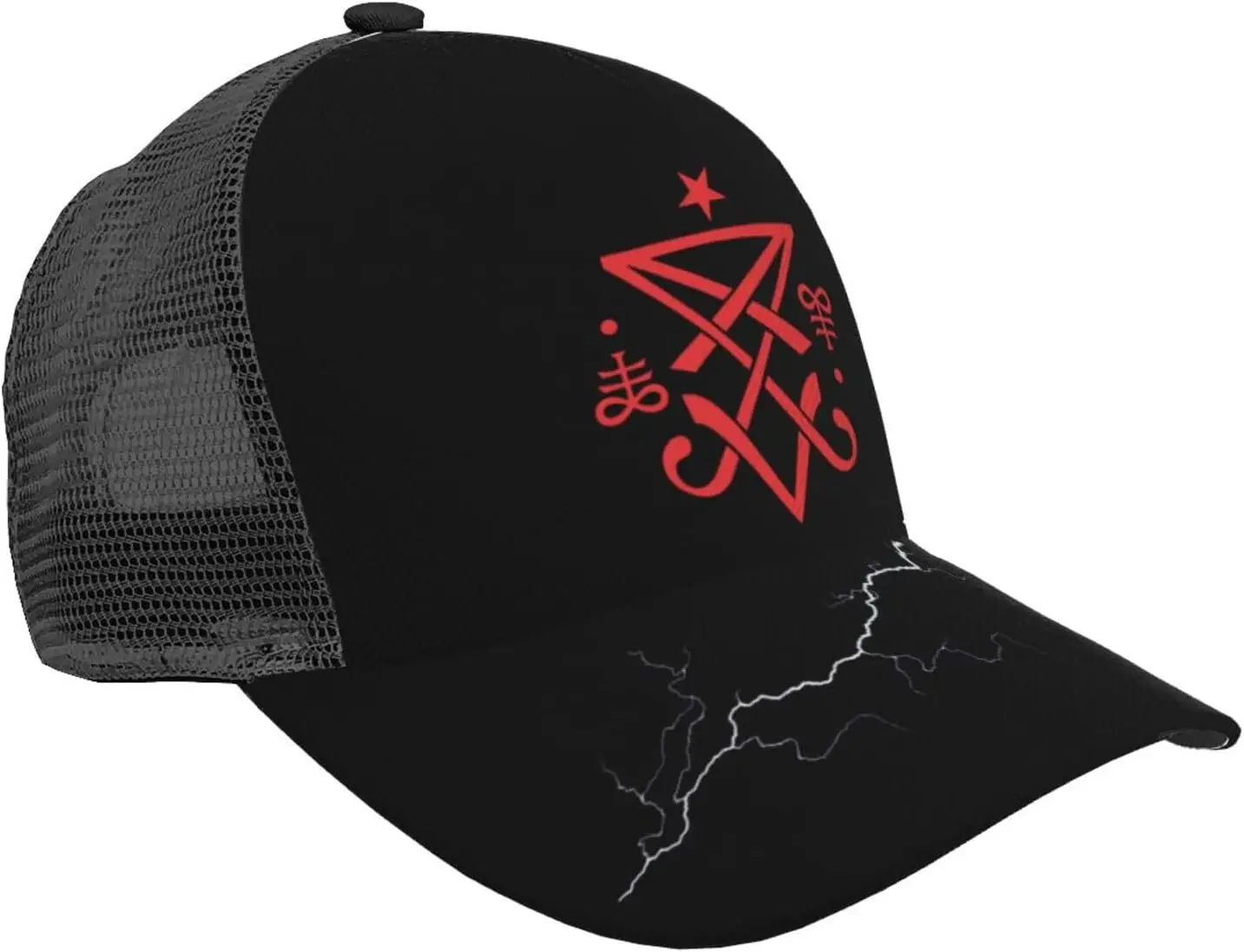 Men's Women's Baseball Cap Casual Breathable Mesh Cap Adjustable Trucker Hat Occult Sigil of Lucifer Satanic