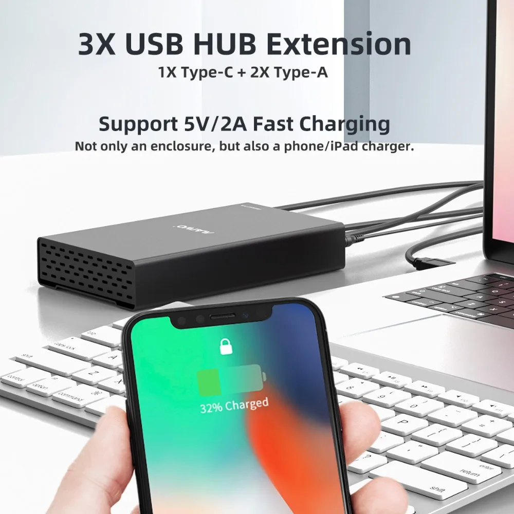 MAIWO HDD-Gehäuse mit HUB 2,5/3,5 Zoll SATA HDD-Dockingstation 10Gbps Typ-C Gen2 HDD/SSD-Gehäuse Aluminiumgehäuse für PC Macbook – Detail 5