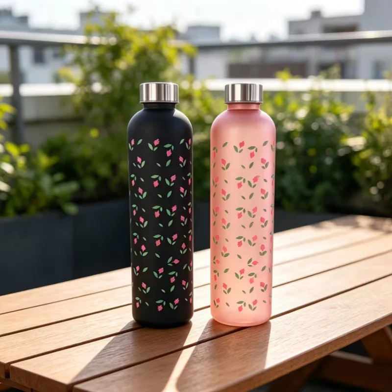 High Aesthetic Girly Style Floral Frosted Water Bottle Large Capacity Leak-Proof Straight Drinking Outdoor Fitness Water Bottle