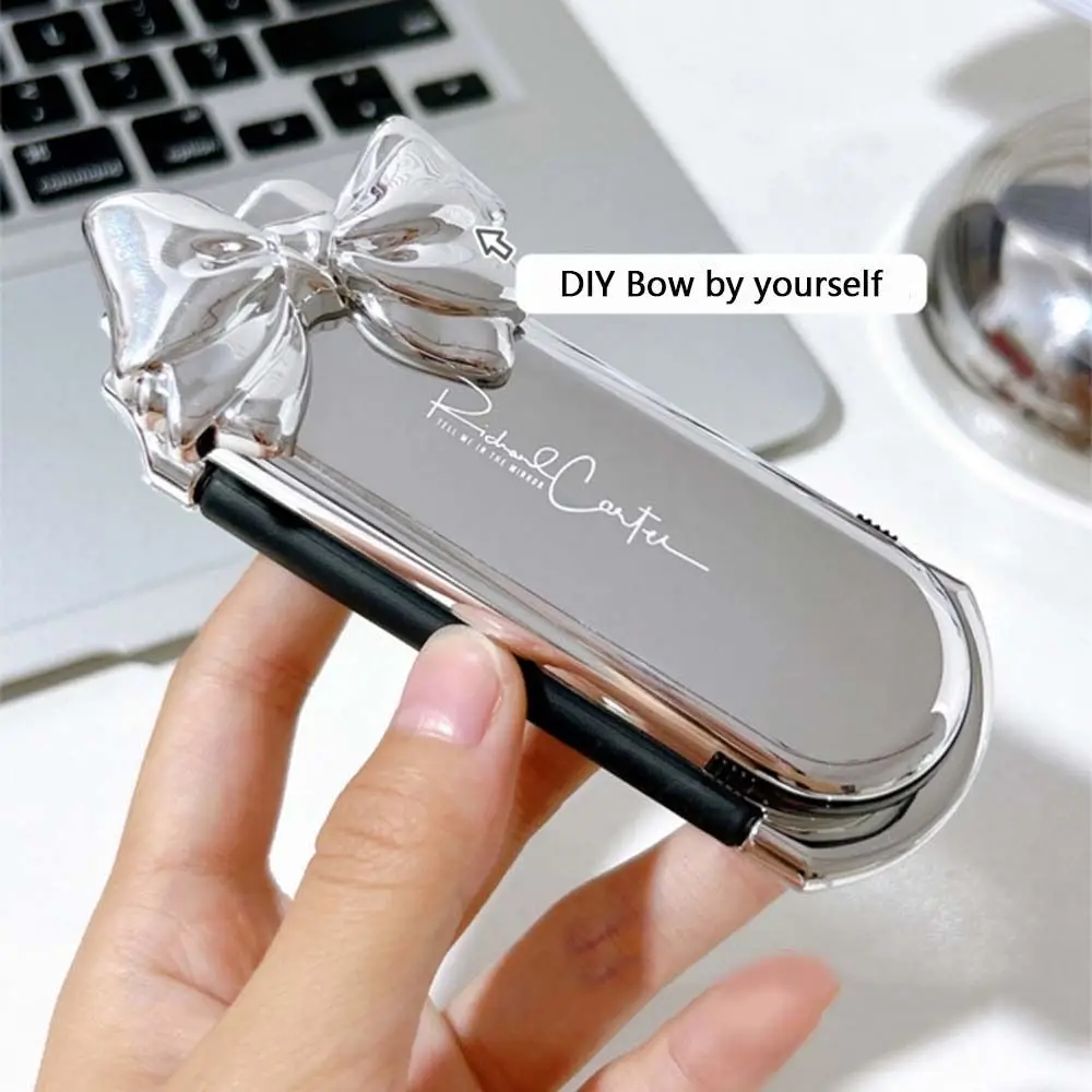Mini 2 in 1 Comb Mirror Set Square Bowknot Scalp Massage Comb with Mirror Anti Static Silver Air Cushion Combs Travel