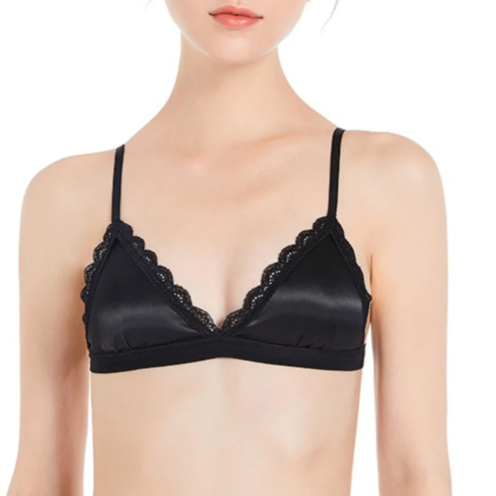 Lace Trim Glossy Women for Bra Triangle Cup Thin Version Traceless Bralette Detachable Cotton Lining Weightless Comfort  Bras
