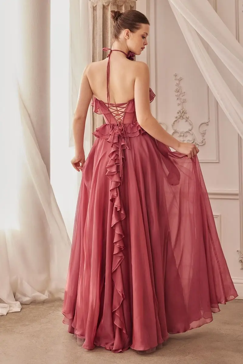 Luxury Sweetheart Strapless Evening Dresses Elegant Chiffon Stringy Selvedge Ruffles Backless Lace Up Prom Gowns Princess Dress