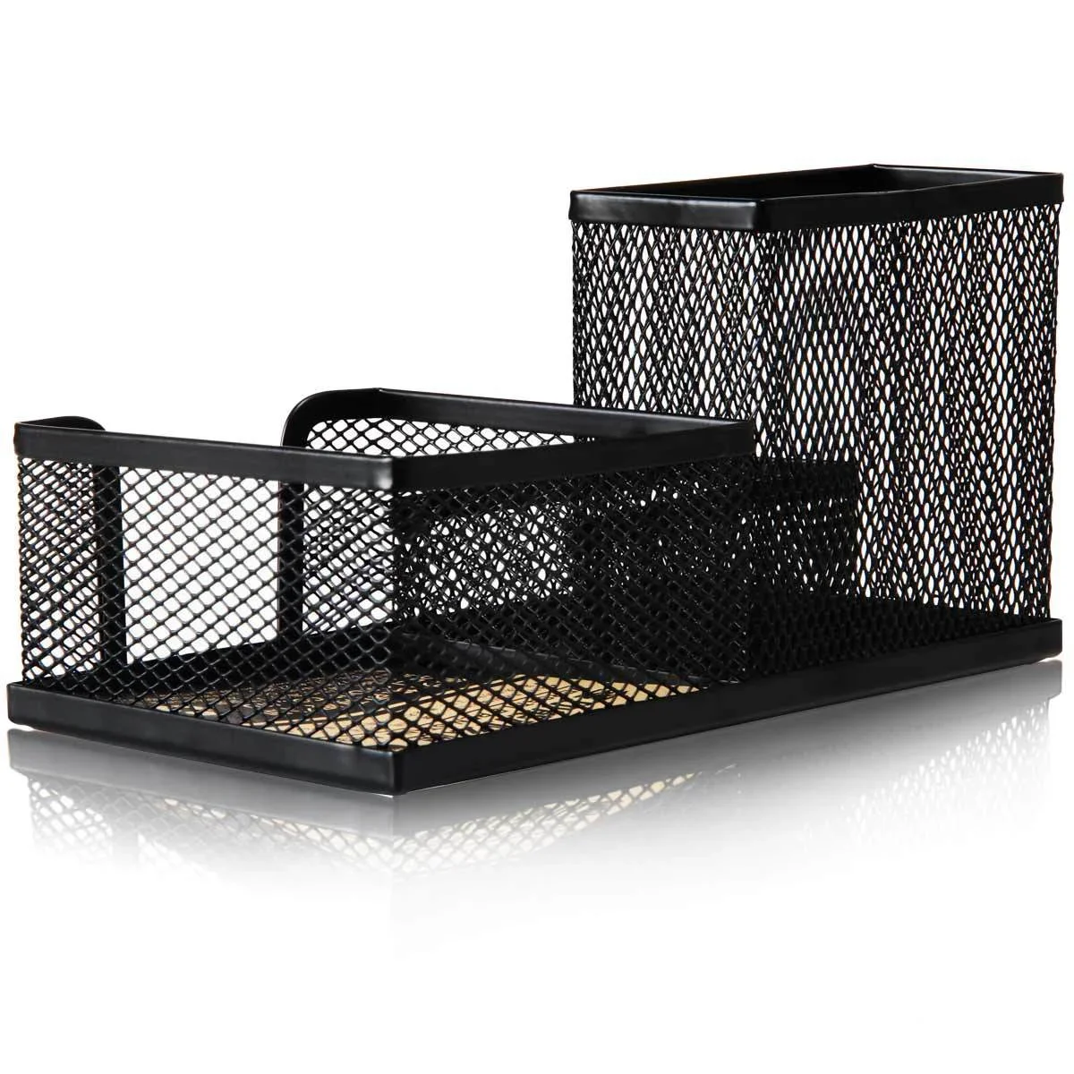 9175 Black Metal Mesh Pen Holder Square 3 Compartments Multifunctional Desk Organizer Storage Box Office Stationery Supplies
