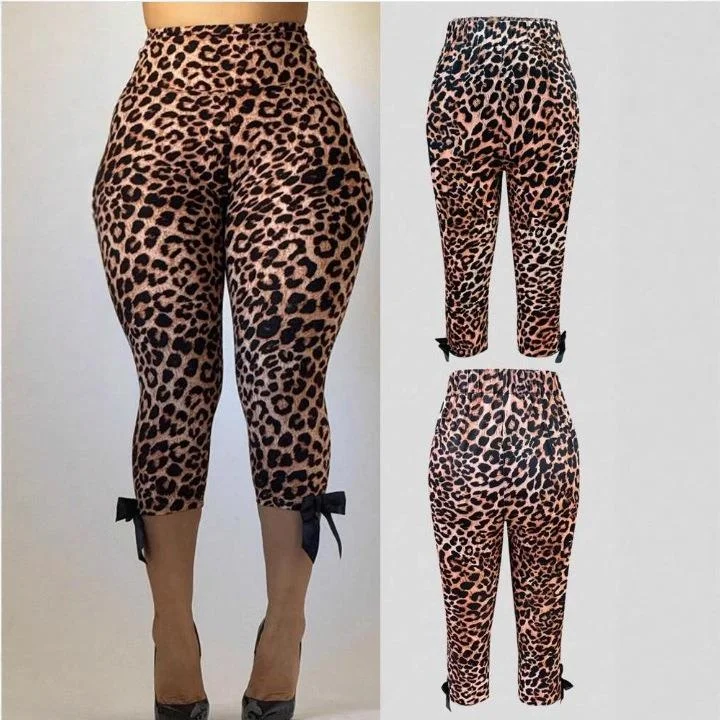 Women's Animal Print Tight Elastic Cropped Pants Bottoming Trousers Butt Lifting Function Winter Collection Fashionable