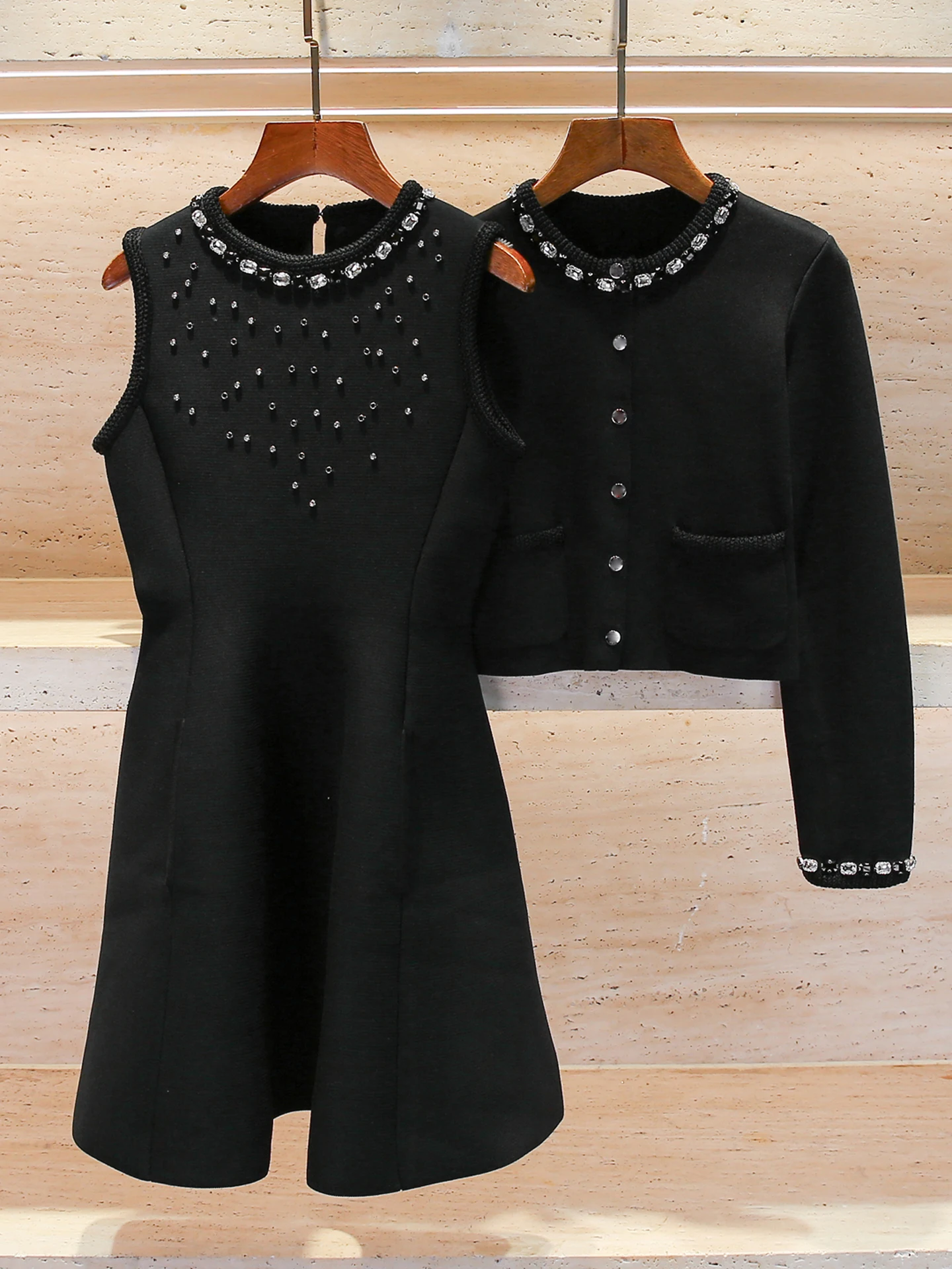 M Home Nan You High End Women's Faion Set with Rhinestone Knitted Cardigan Coat And Dr for Autumn Winter Casual Wear