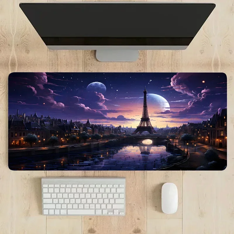 XXL Romantic Paris Night View Mousepad Computer Office Game Table Mats 50X100 Desk Mouse Pad Rubber Non-slip Gaming Keyboard Mat