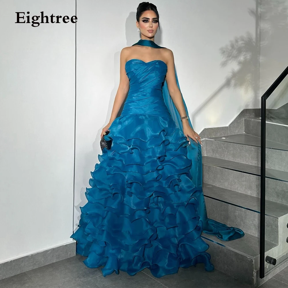 Eightree Blue Organza Evening Dress for Women Saudi Sweetheart Dubai Prom Ball Gowns for Special Event Luxury Occasions Dresses