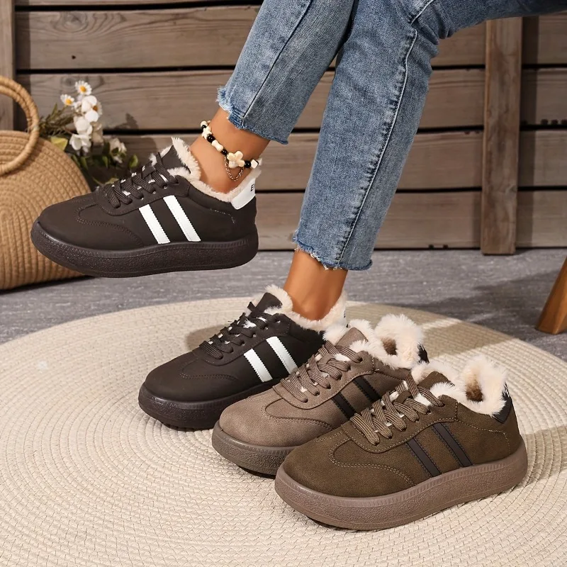 

2026 Fashion Cotton Shoes for Women Winter New Retro Plush Chunky Sneakers Soft Sole Sports Shoes Non Slip Casual Women Shoes