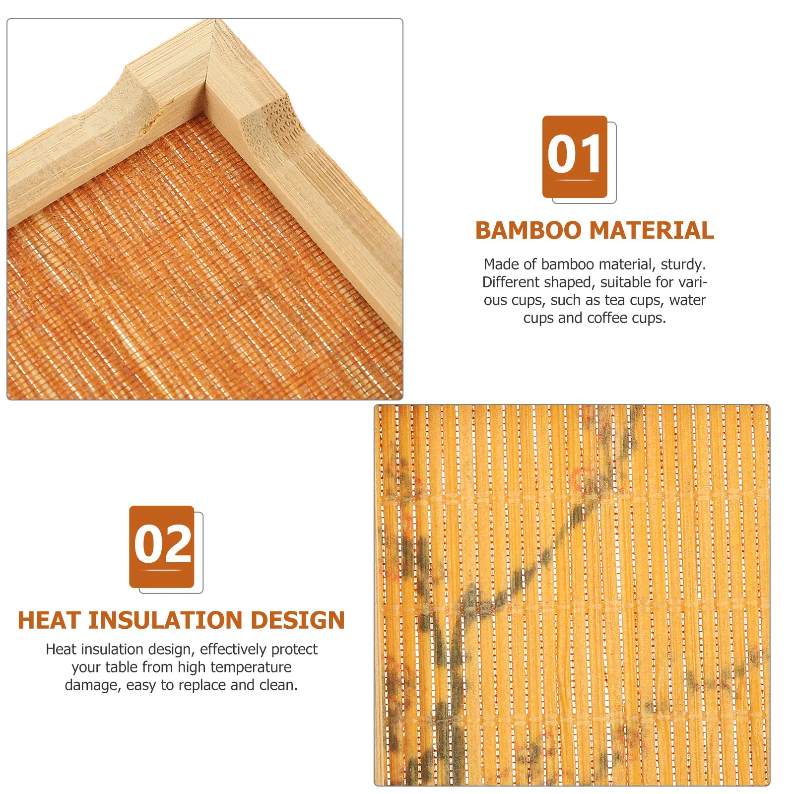 

4 Pcs Bamboo Coasters Cup Mats Made Tea Pads Protection Drinks Neutral Placemat
