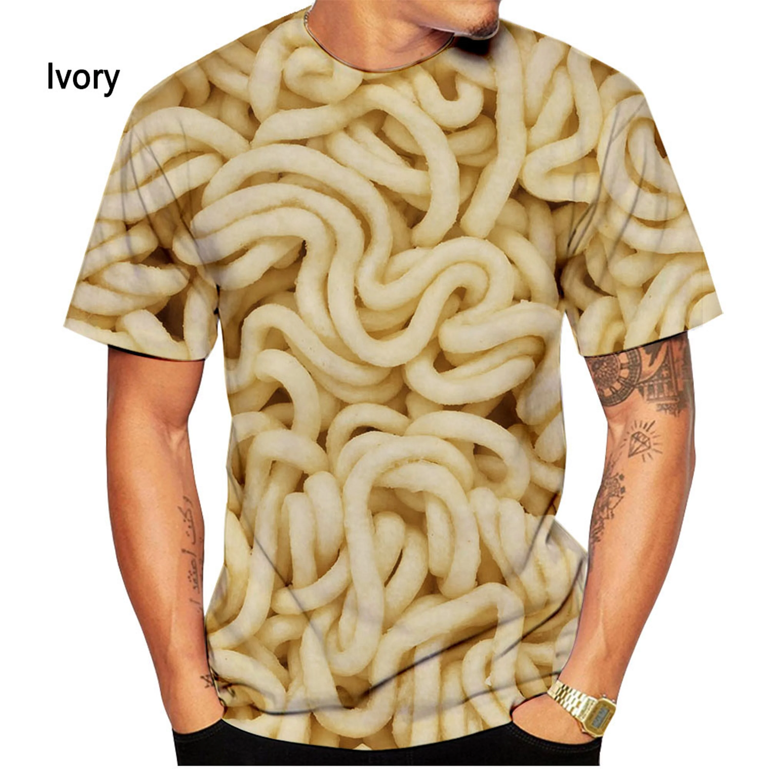 Kaos Mie Instan Makanan Kaos Mie Kaos Pria Ukuran Besar Fashion Kaos Musim Panas Kasual Lengan Pendek Kaos Cetak 3D Ukuran Besar