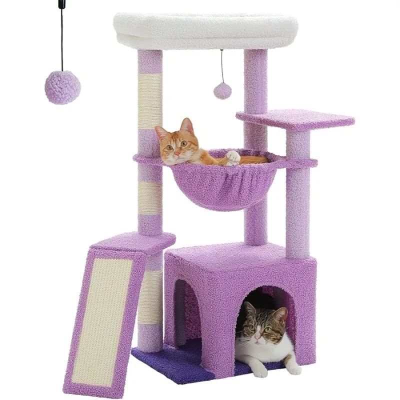 

PEQULTI 36.5'' Cat Tree for Indoor Cats, Small Cat Tower with Large Cat Condo, Scratching Posts, Cozy Hammock and Scratching Lad