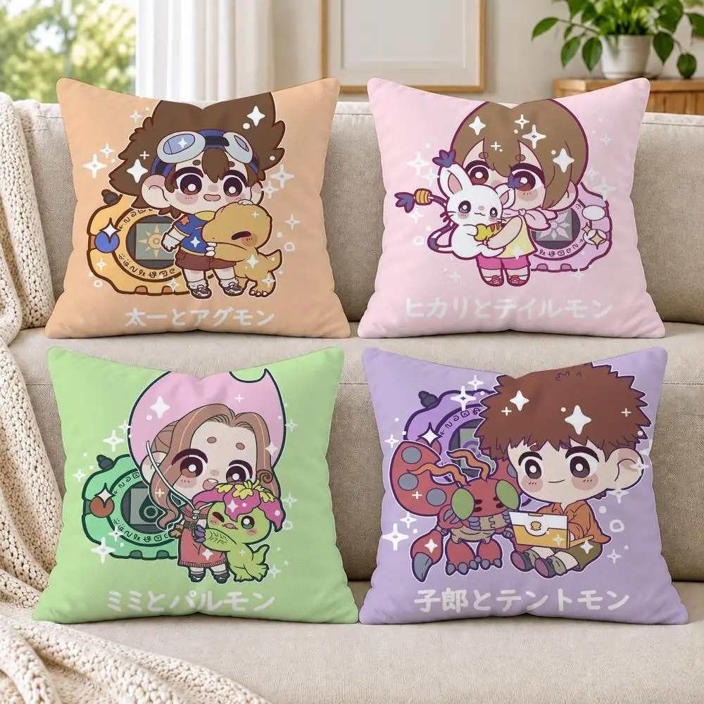 Cute D-Digimon Adventure Cushion Cover Short Plush Double-Sided Printing Sofa Bedroom Pillow Case Aesthetic Home Decor