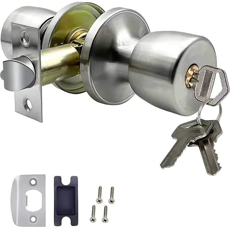 

Door Knob with Lock and Key, Exterior and Interior Door Lock for Commercial and Residential, Satin Nickel for Bedroom and Bathro