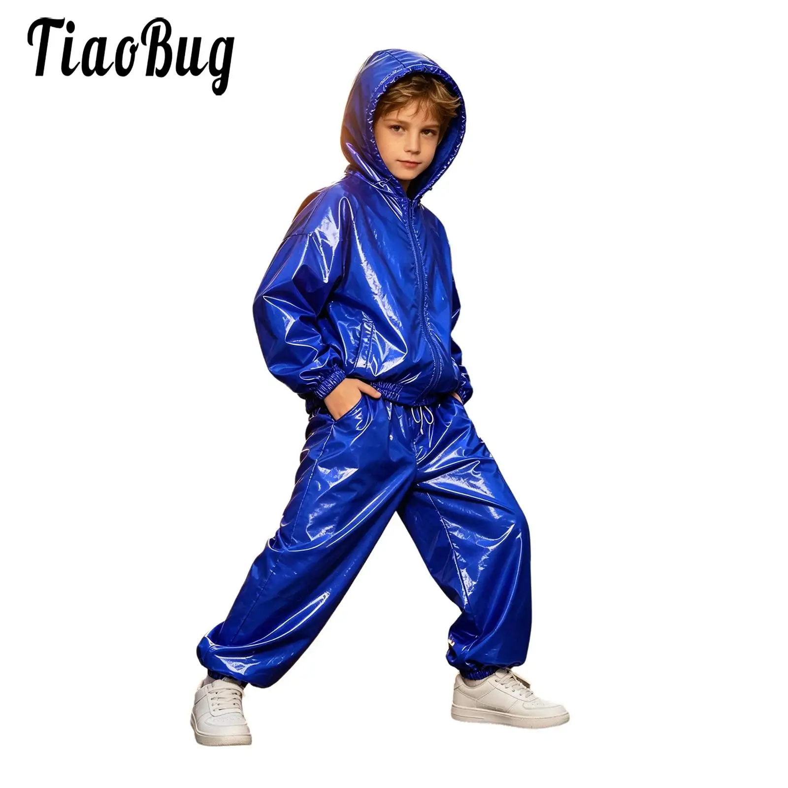 Kids Boys Girls Water Resistant Outfit Long Sleeve Zipper Hooded Jacket Raincoat with Jogger Pants for Hiking Fishing Cycling