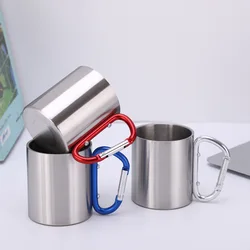 Outdoor Double Wall 304 Stainless Steel Cup Coffee Mug with Buckle Mountaineering Camping Cookout Metal Water Cup Tea Cup